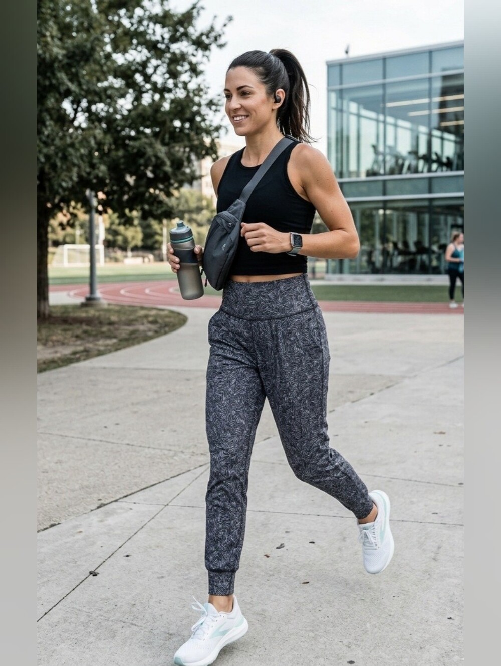 Grace & Lace Black and Gray Palm Leaf Printed Live - In Lounger Joggers